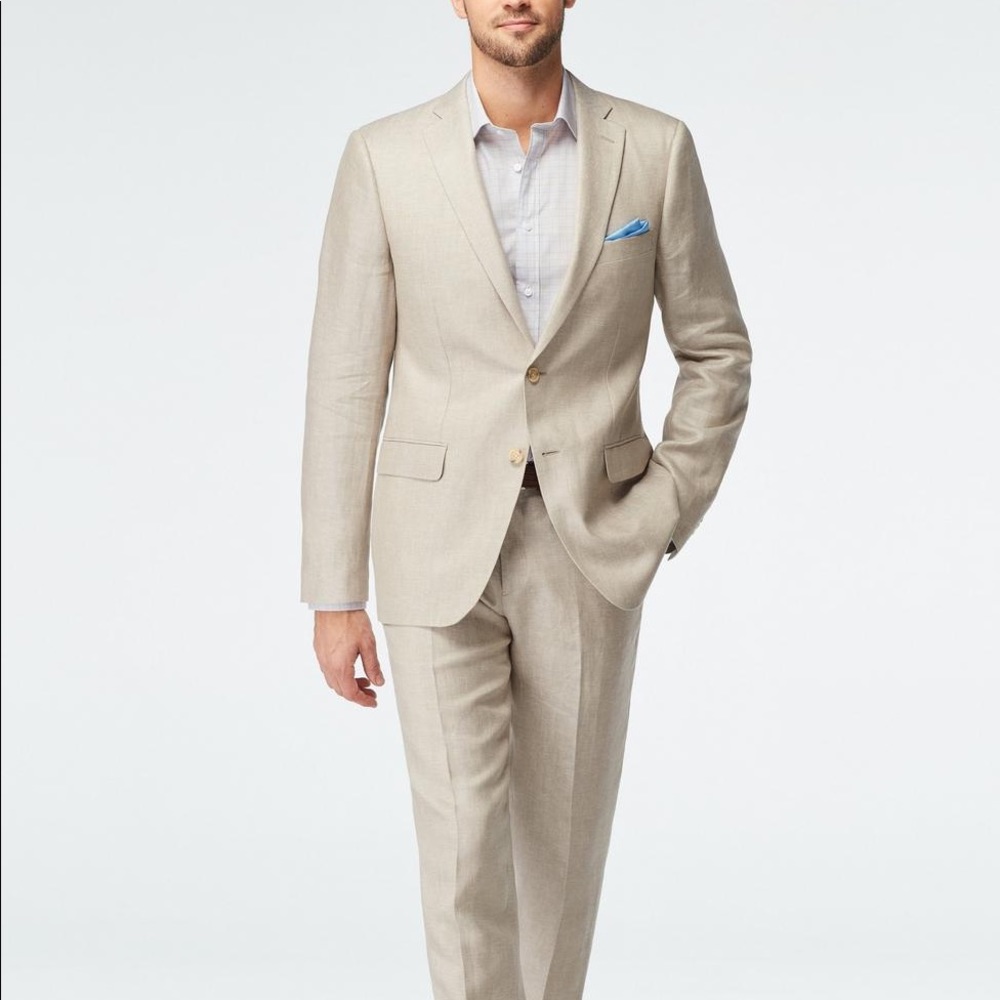 Indochino Tan Wool Linen Suit Tailored 40L 33W
